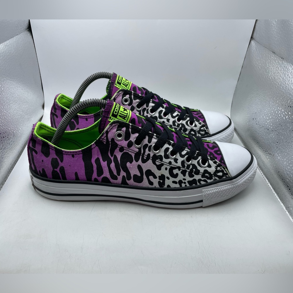 Converse Low Top Sneakers Purple Black White with Lime Green Accents - Picture 2 of 9